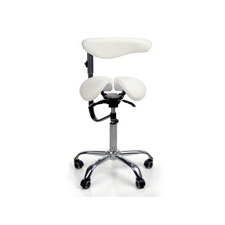 Стул-седло для мастера мод. 8016-2 со спинкой и разделенным сидением, (3 регулировки), БЕЛЫЙ