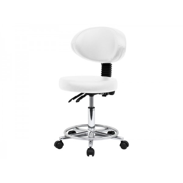 Стул для мастера модель 859, БЕЛЫЙ со спинкой